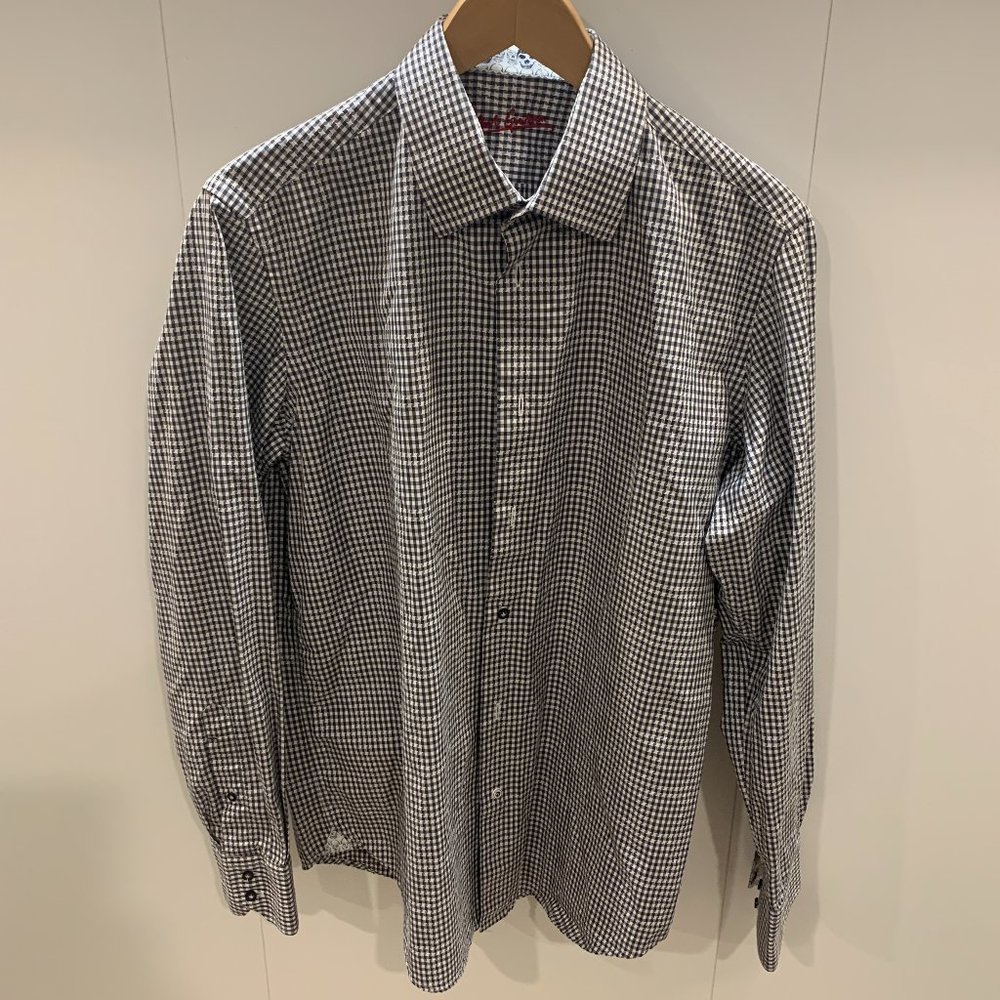Robert Graham black/white checkered pattern long sleeve button down shirt M/L 16